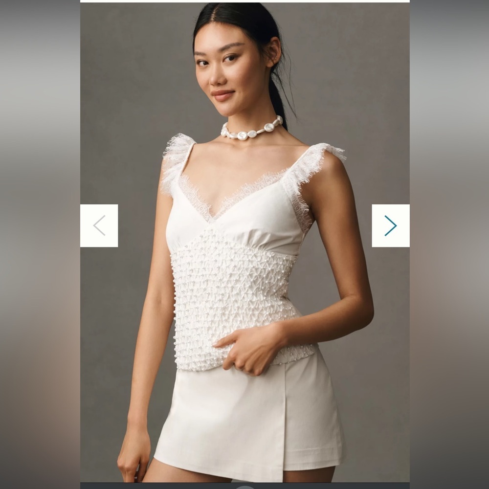 🤍NWT Anthropologie forever that girl ivory pearl-embellished ruched top small